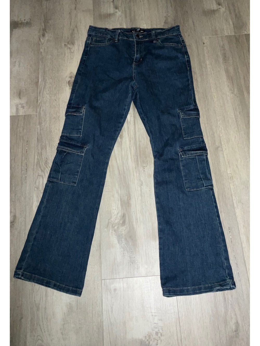 Almost Famous Women's Dark Blue Cargo Flare Jeans Size 9